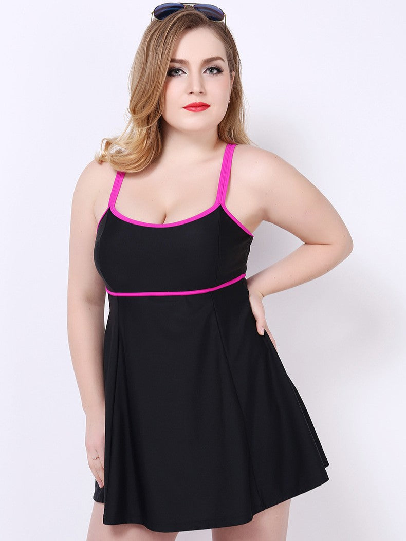 Scoop Neck Peplum Swimdress Black & Purple