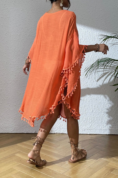 Crochet Tassel Plus Size Beach Cover-Up Kaftan