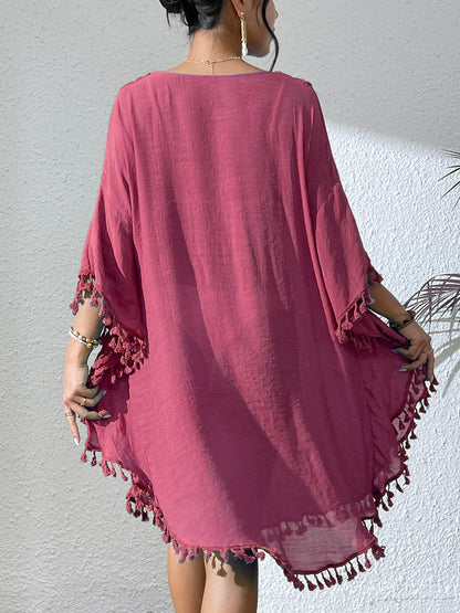 Crochet Tassel Plus Size Beach Cover-Up Kaftan