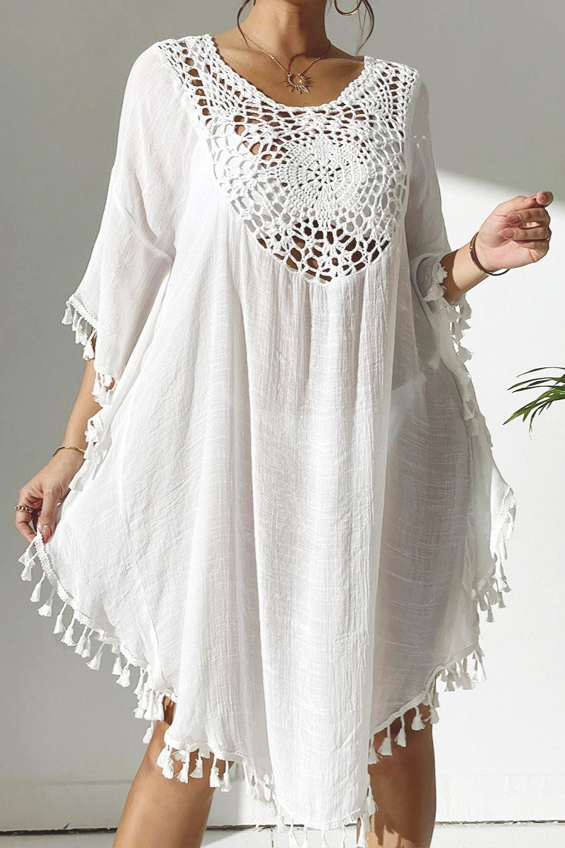 Crochet Tassel Plus Size Beach Cover-Up Kaftan