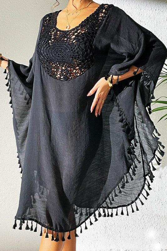 Crochet Tassel Plus Size Beach Cover-Up Kaftan