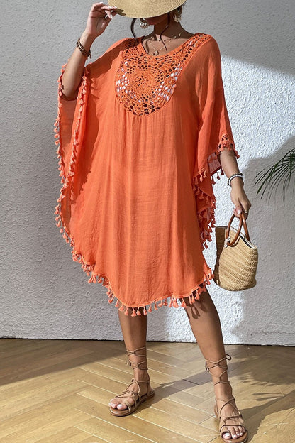 Crochet Tassel Plus Size Beach Cover-Up Kaftan
