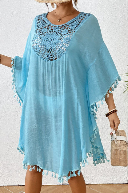 Crochet Tassel Plus Size Beach Cover-Up Kaftan