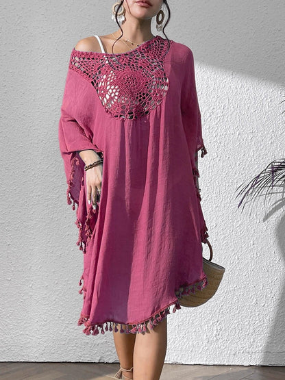 Crochet Tassel Plus Size Beach Cover-Up Kaftan