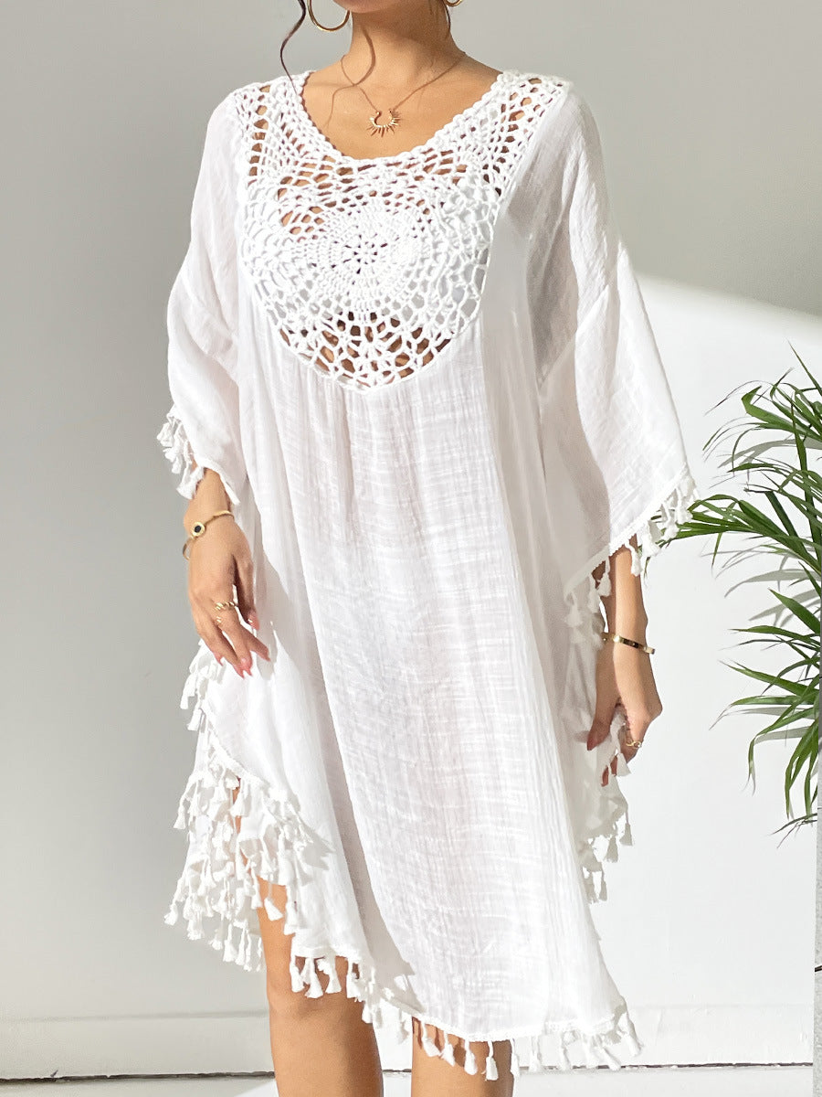 Crochet Tassel Plus Size Beach Cover-Up Kaftan
