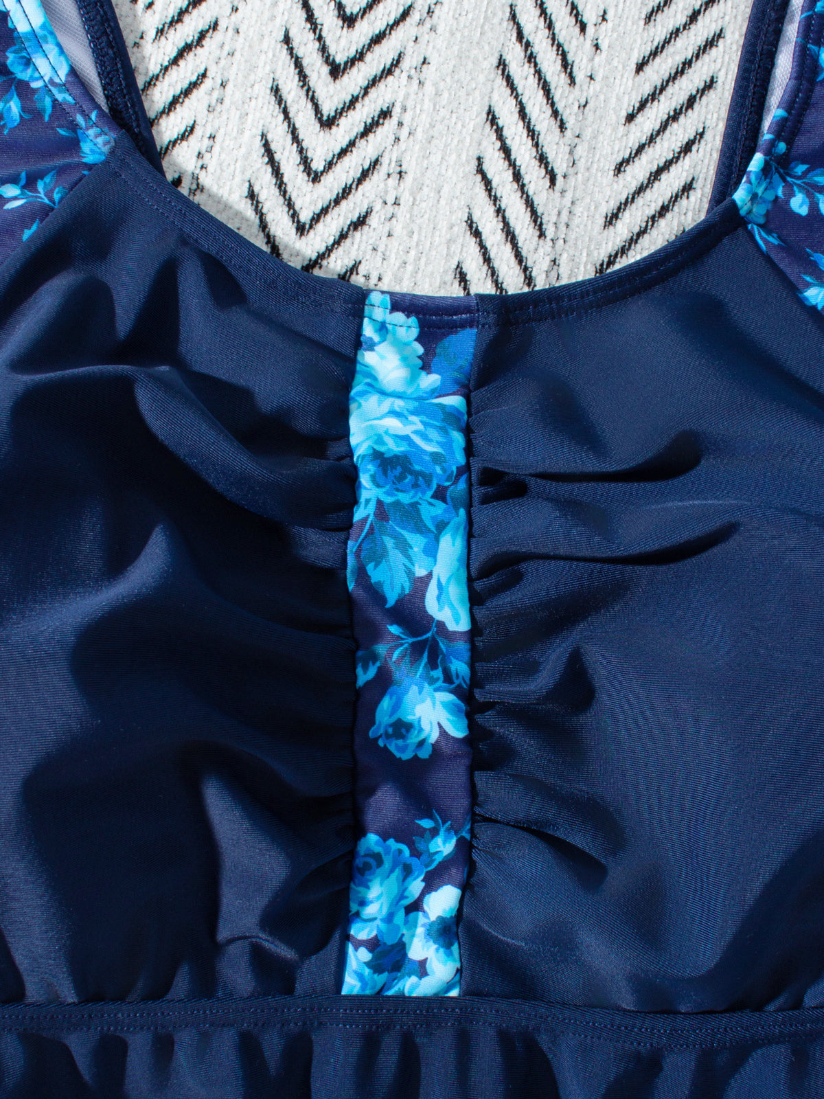 Navy Floral Peplum Tankini Set with Tummy Control & Boy-leg Shorts